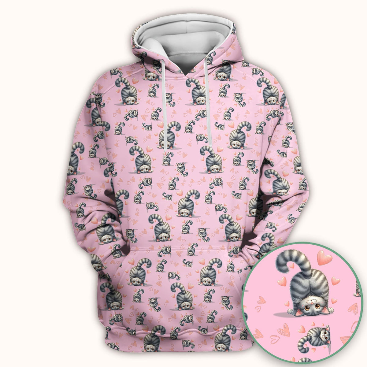Valentine Cute Cat Scrub Top, Cat Heart Pattern Nurse Uniform, Comfortable Scrubs For Nurses
