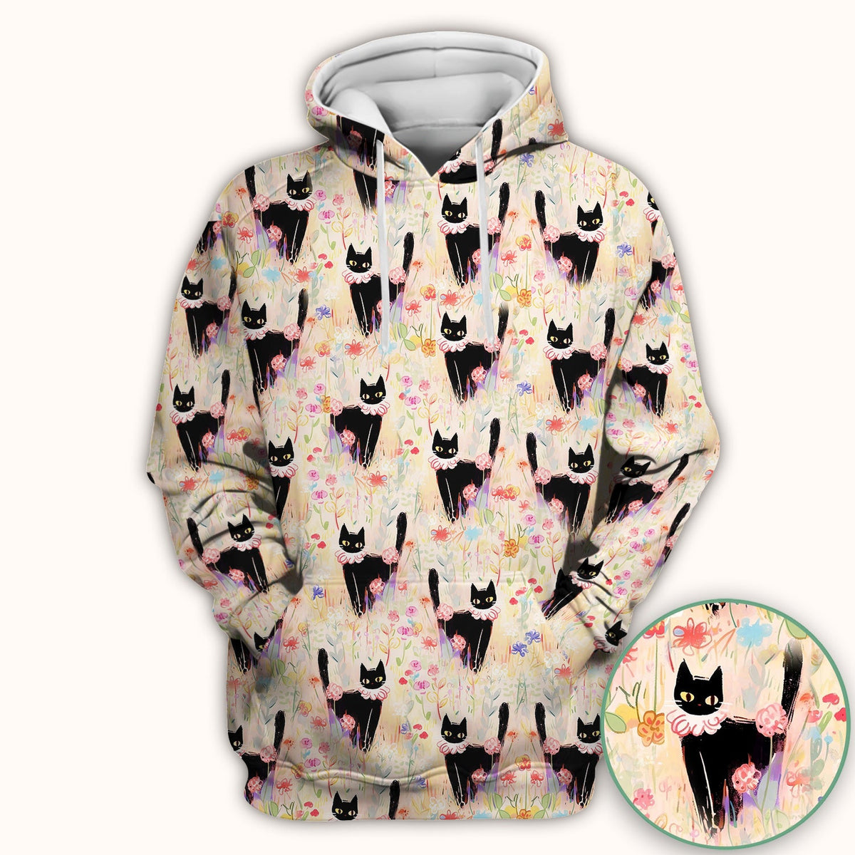 Black Cat Floral Garden Nurse Scrub Top