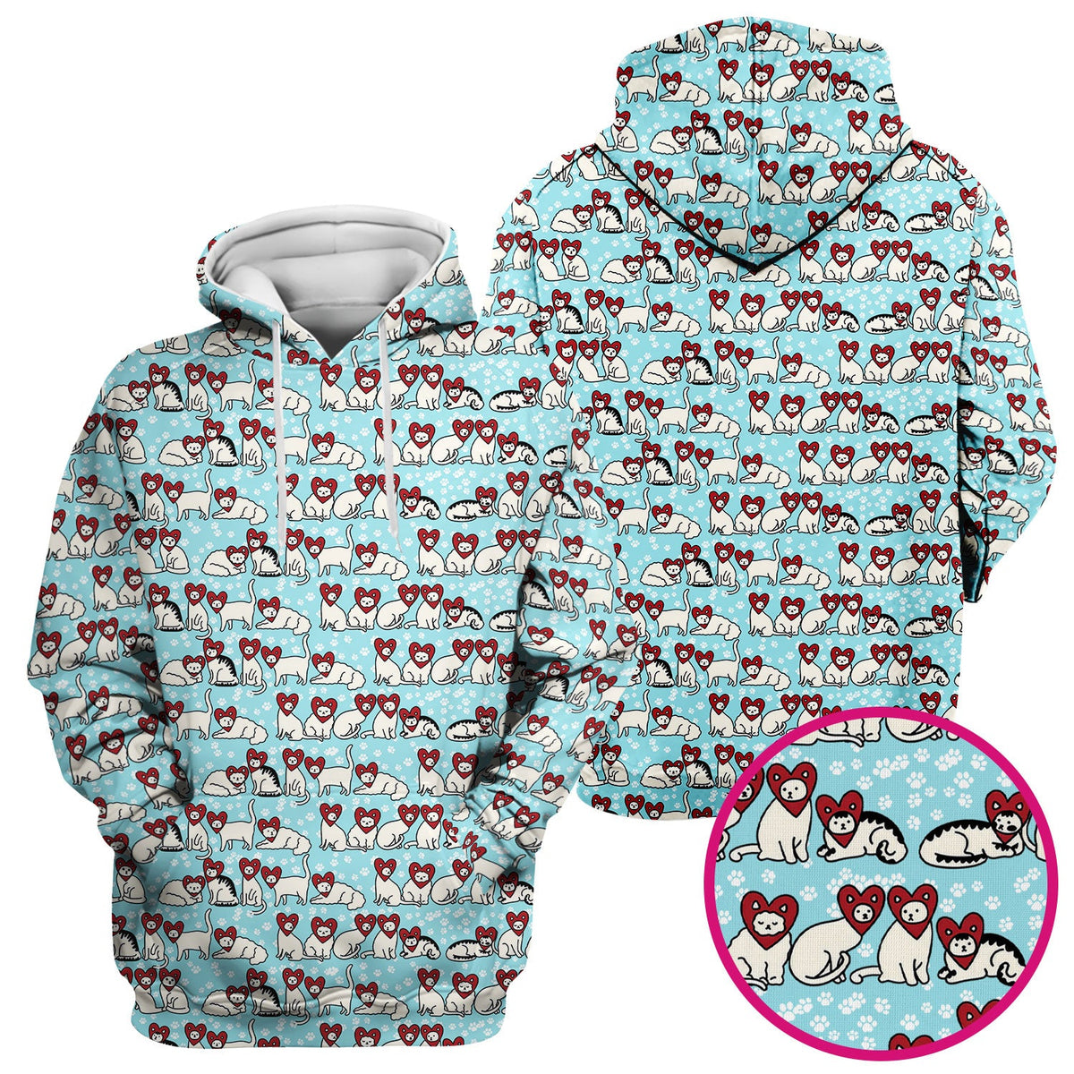 Cute Cat Heart Pattern Scrub Top, Funny Cat Scrub Shirt For Nurses, Breathable Fabrics Nursing Uniform