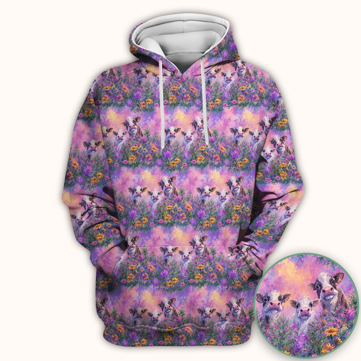 Pastel Cow Meadow Flower Nurse Scrub Top
