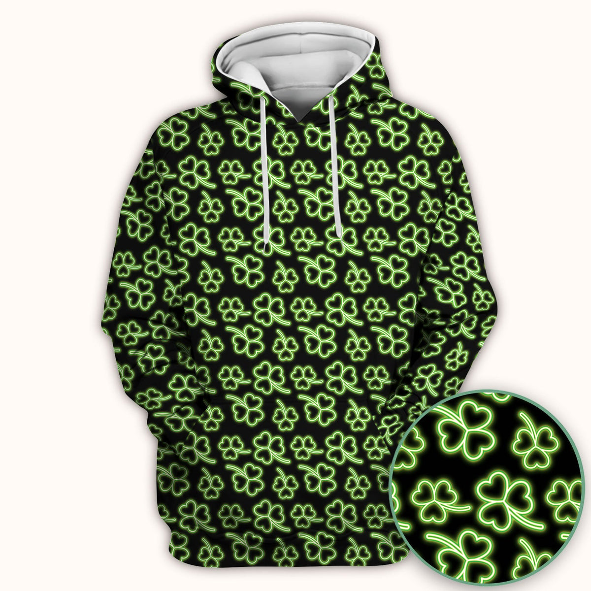 Neon Shamrock Nurse Scrub Top, St. Patrick’s Day Glow Green Pattern Pattern Shirt,  Breathable Fabrics Nursing Uniform