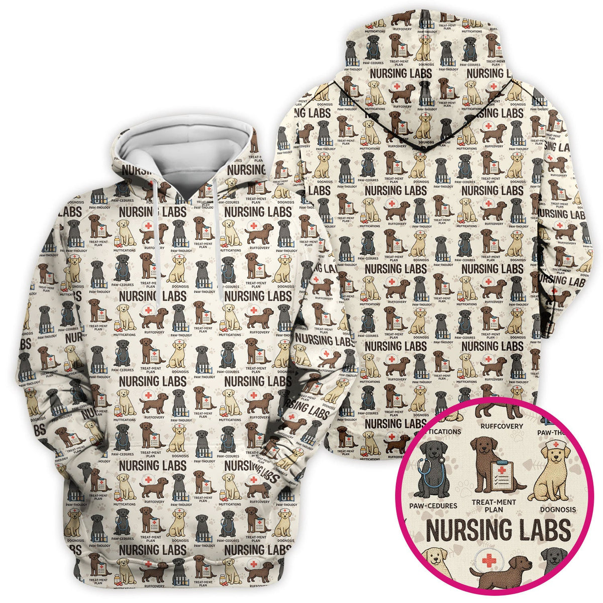 Playful Nursing Labs Dog Pattern Scrub Top, Comfortable Scrubs for Nurses