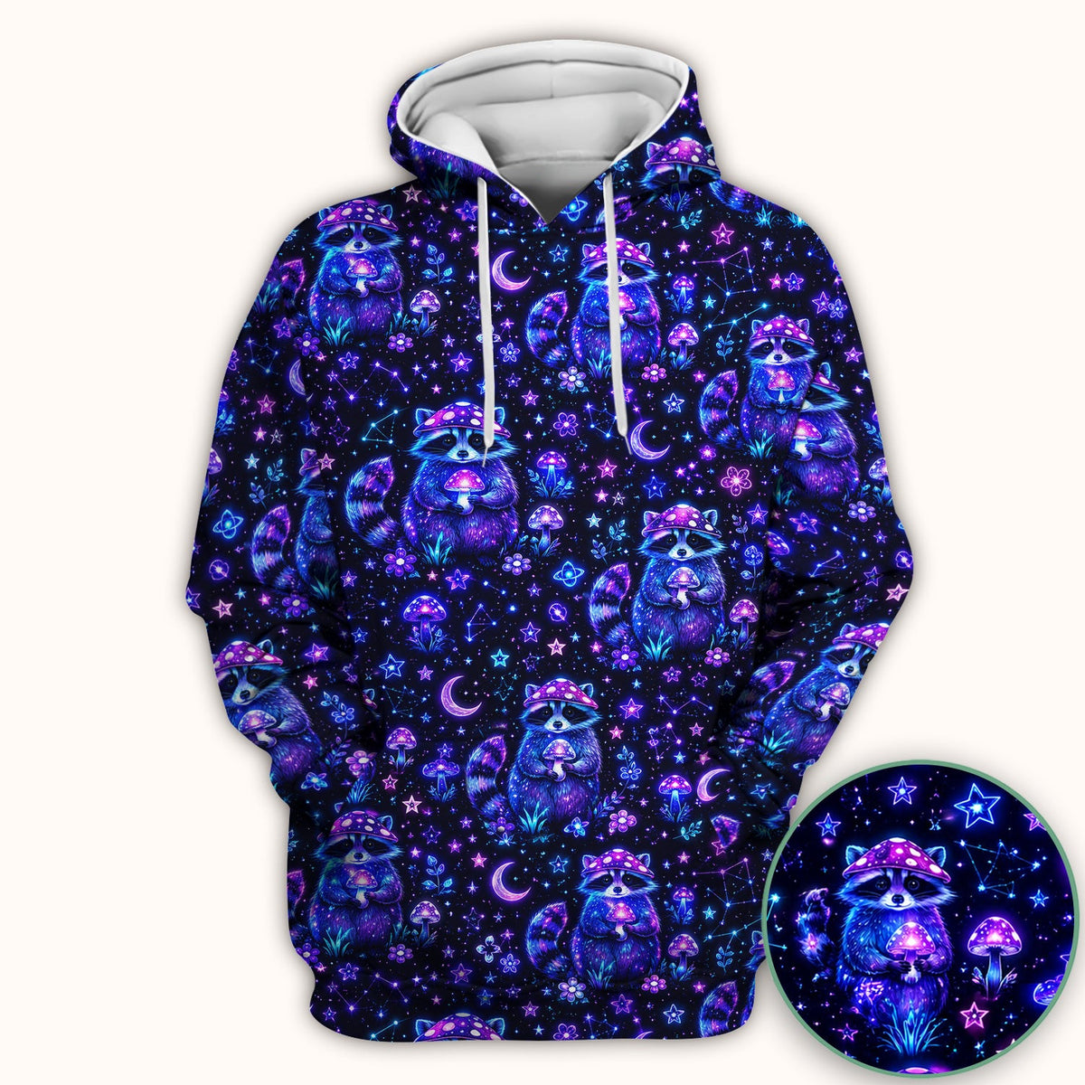 Neon Mushroom Raccoon Galaxy Nurse Scrub Top