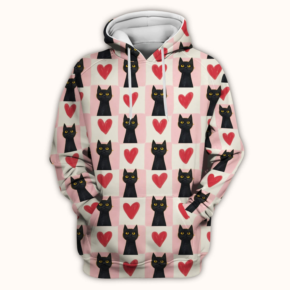 Cute Black Cat Heart Nurse Scrub Top