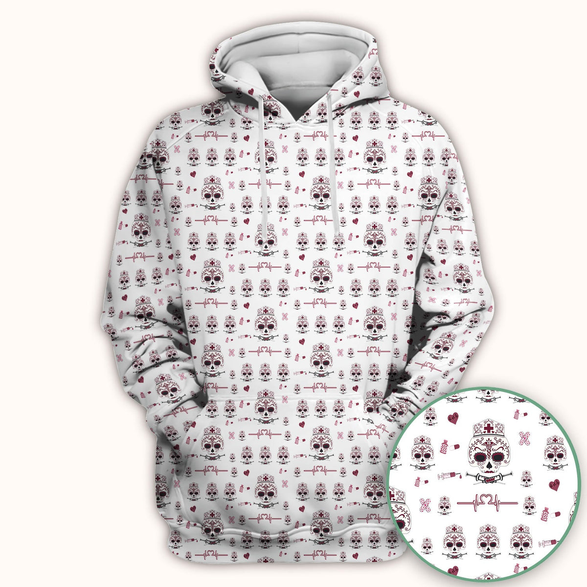 Sugar Skull Scrub Top, Skull Pattern Scrub Shirt, Breathable Fabrics Nursing Uniform