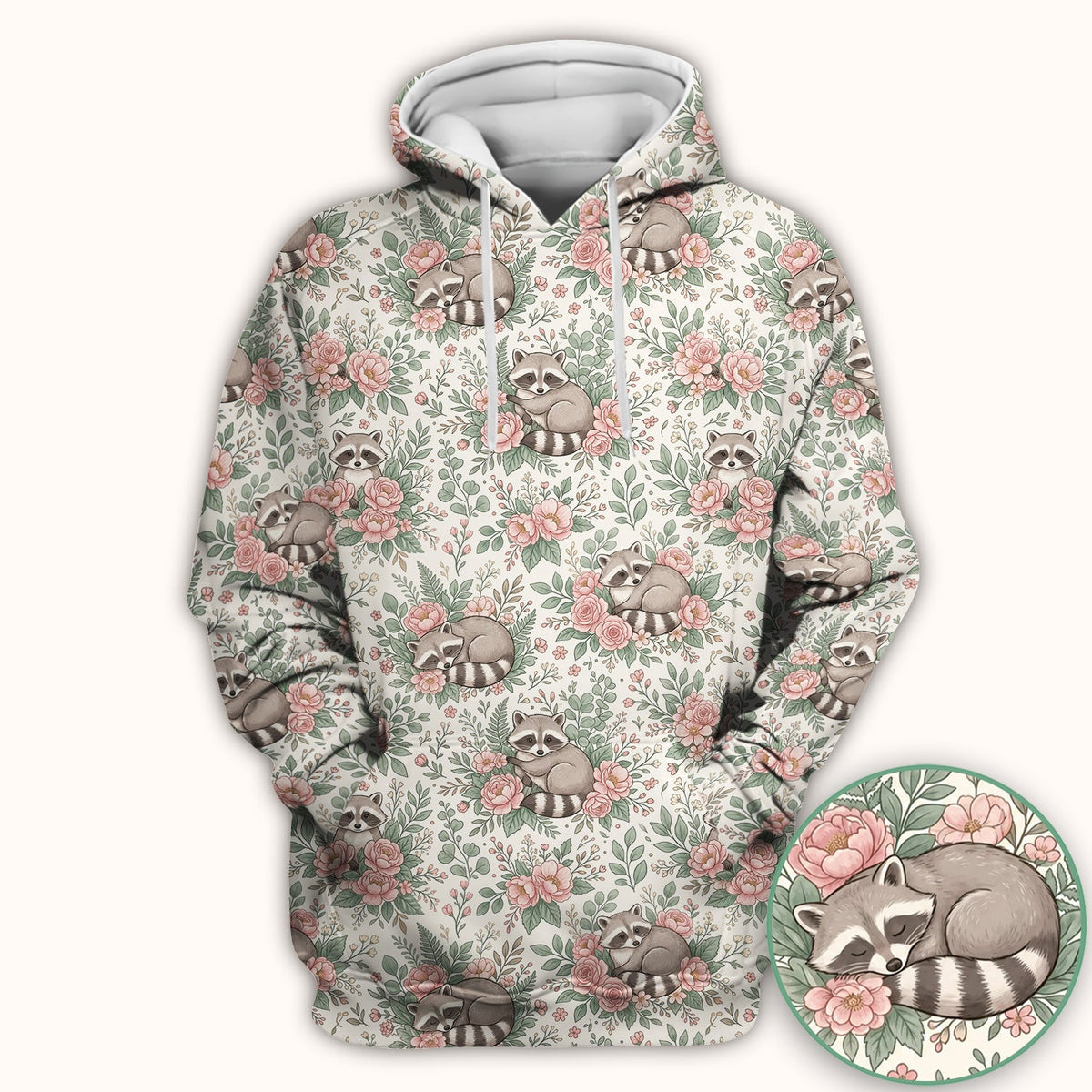 Sleeping Raccoon Rose Garden Nurse Scrub Top