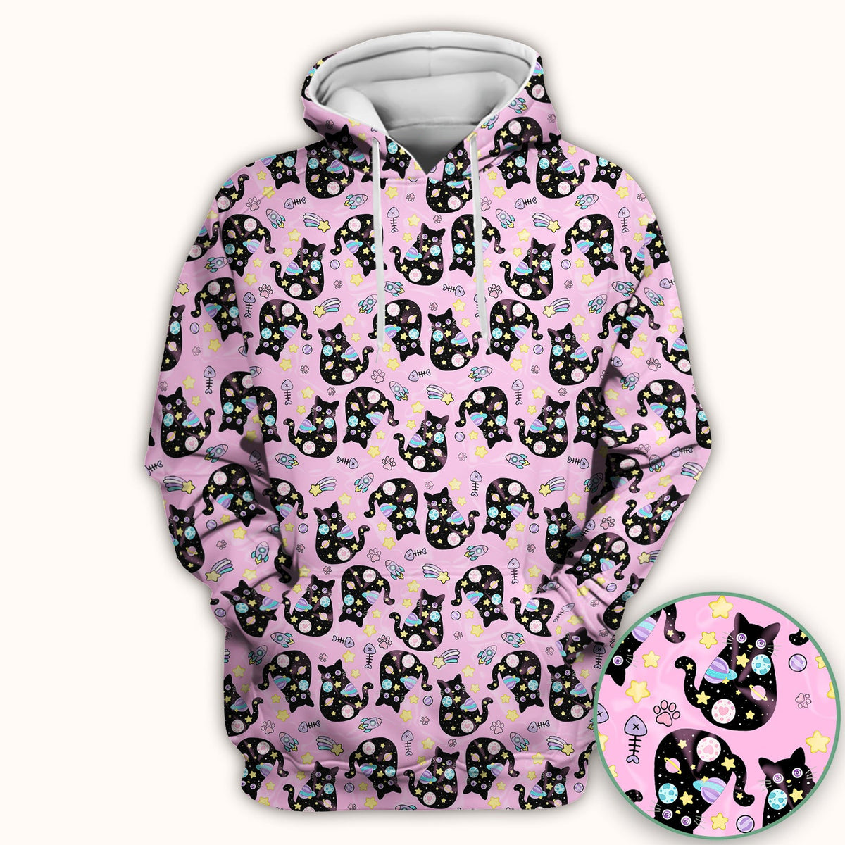 Galaxy Black Cat Space Nurse Scrub Top