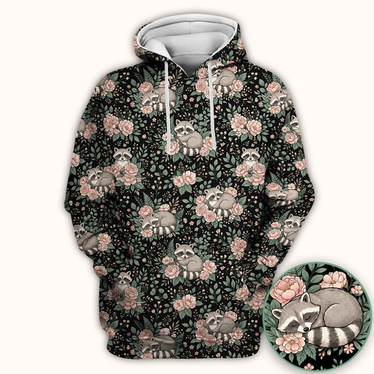 Sleeping Raccoon Rose Garden Nurse Scrub Top