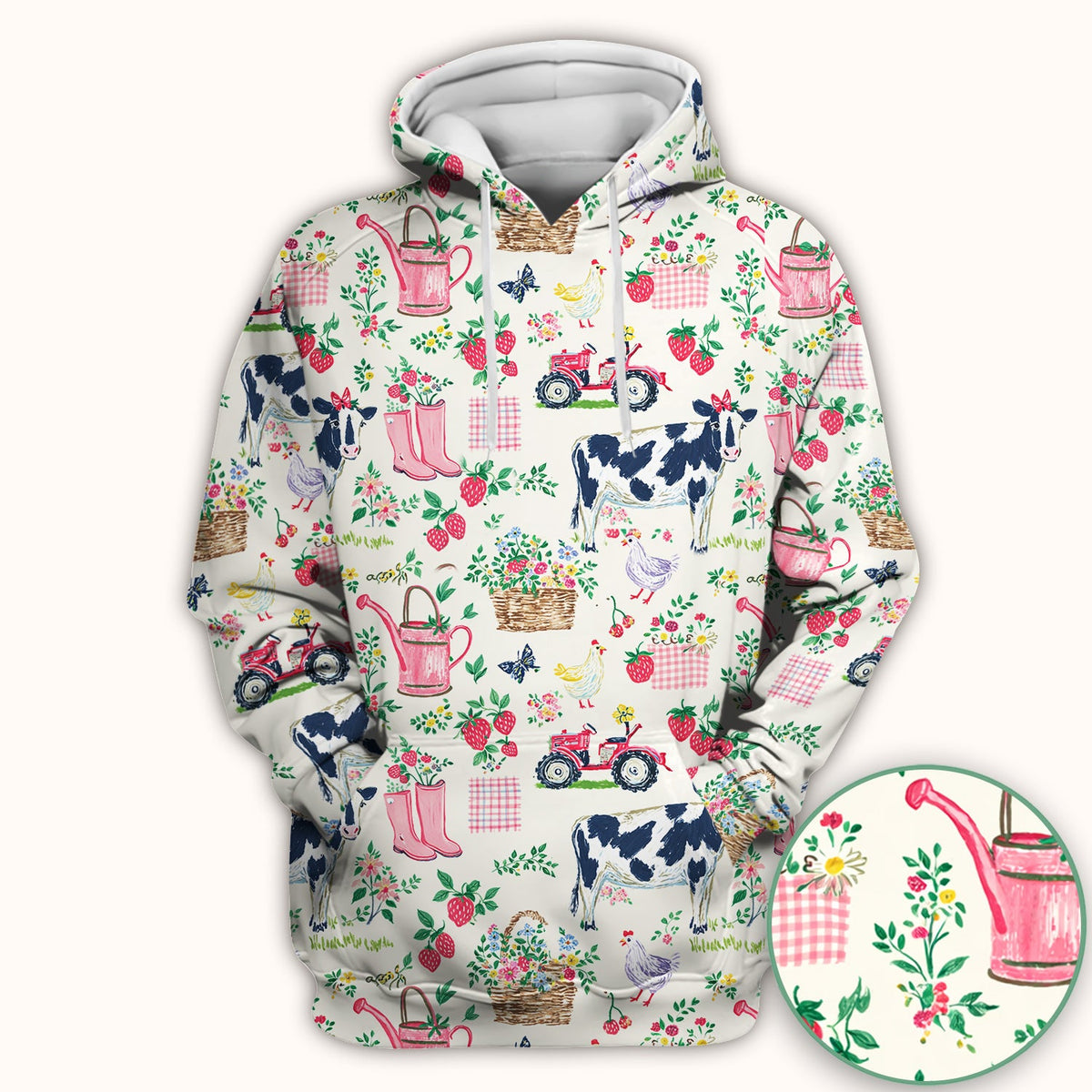 Strawberry Cow Country Style Scrub Top, Comfortable Scrubs for Nurses