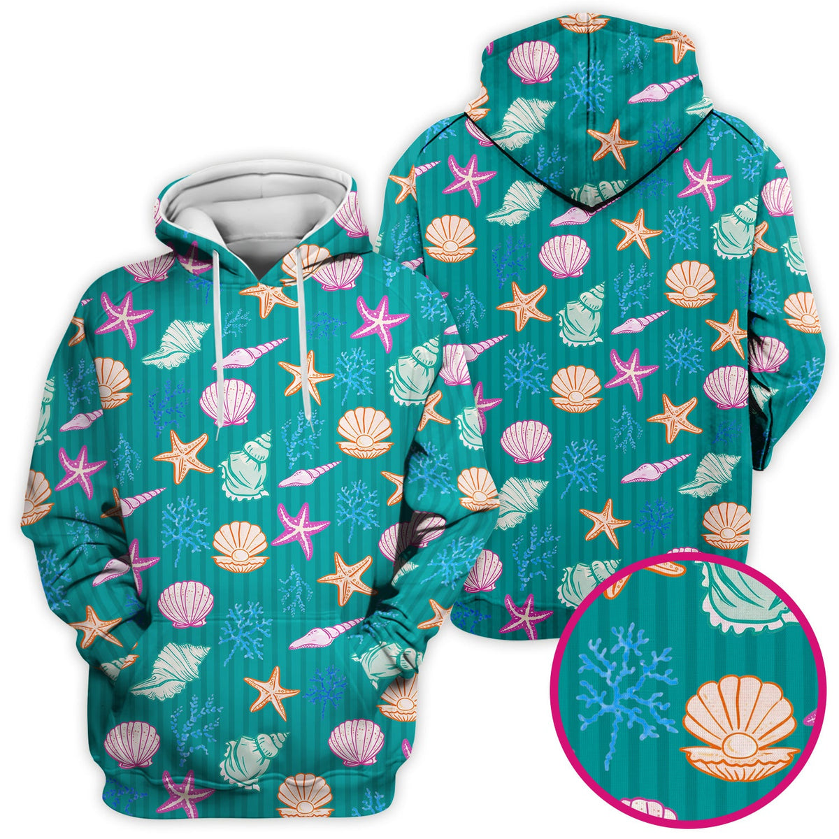 Colorful Seashell Starfish Ocean Stripe Nurse Scrub Top