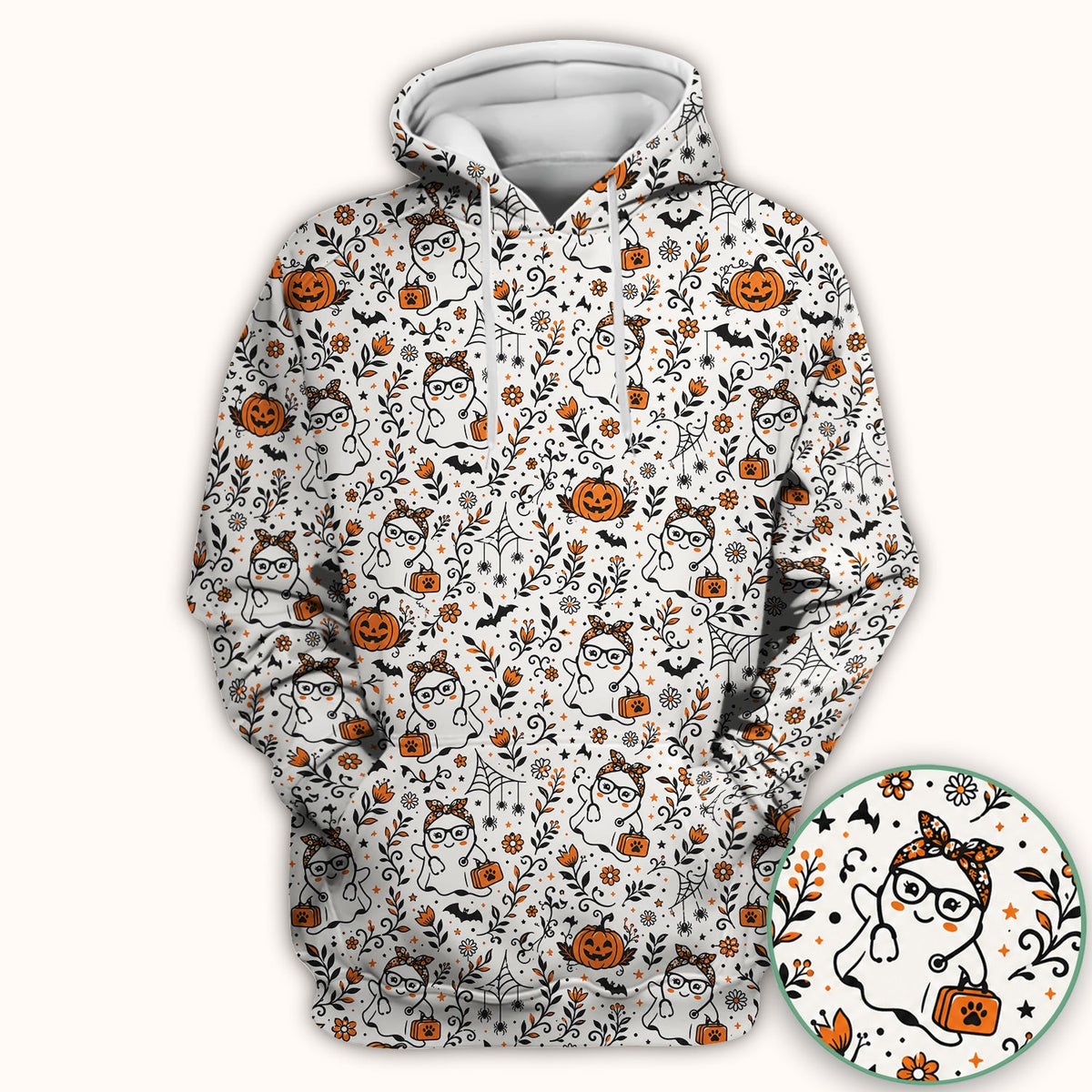Halloween Ghost Pumpkins Nurse Scrub Top