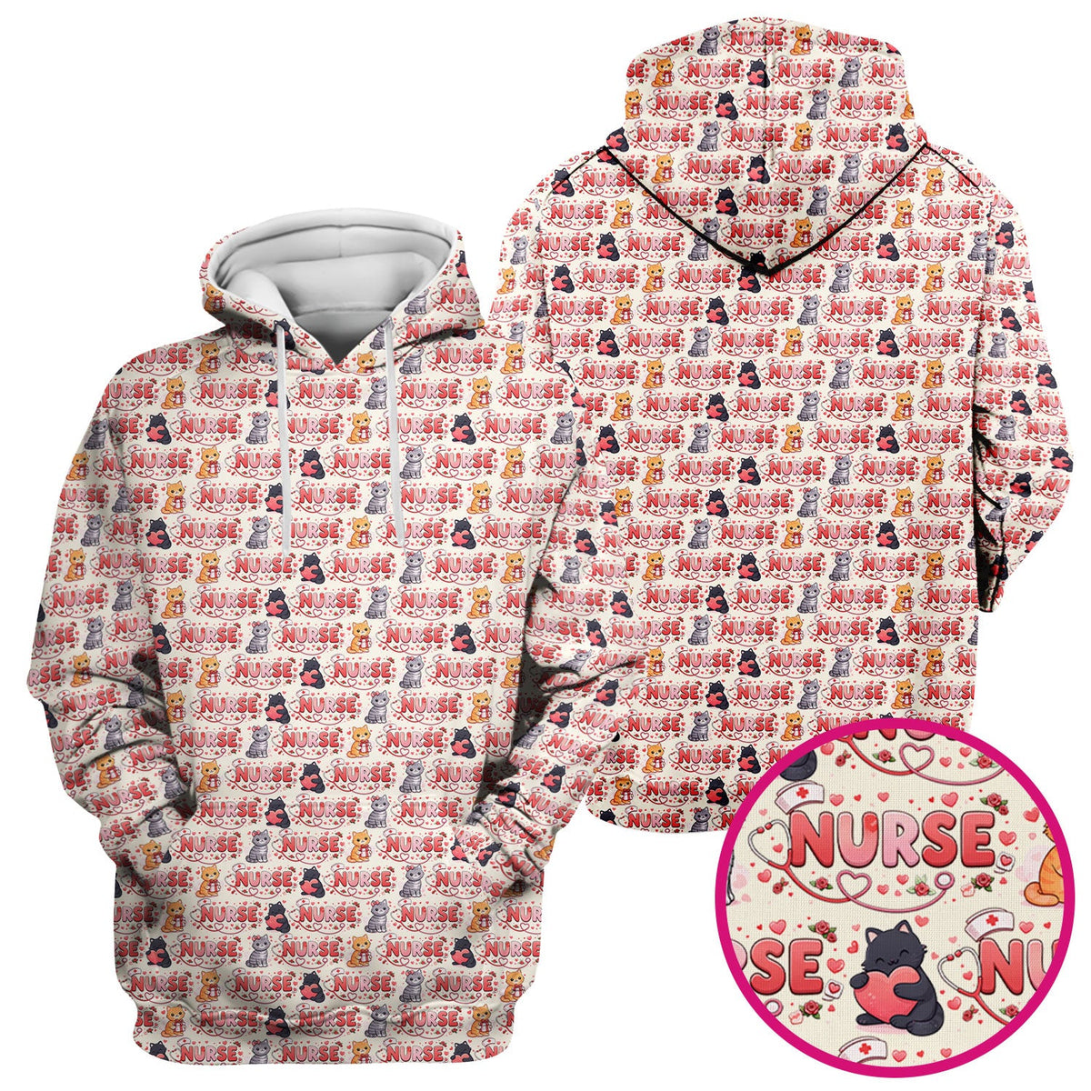 Cat Heart Nurse Scrub Top - Valentines Day Gift