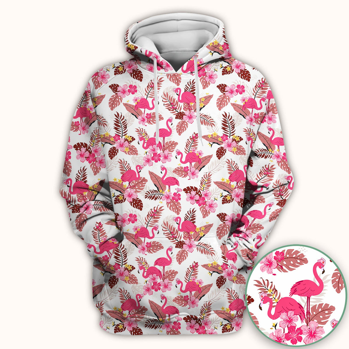 Pink Flamingo Tropical Floral Nurse Scrub Top