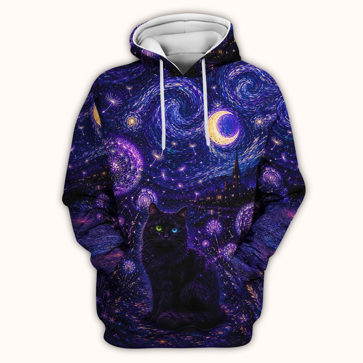 Mystical Black Cat Starry Night Nurse Scrub Top