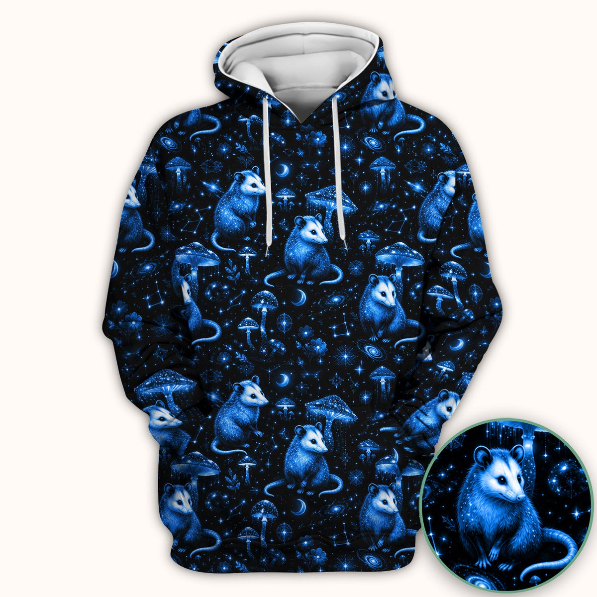 Celestial Blue Opossum Mushroom Nurse Scrub Top