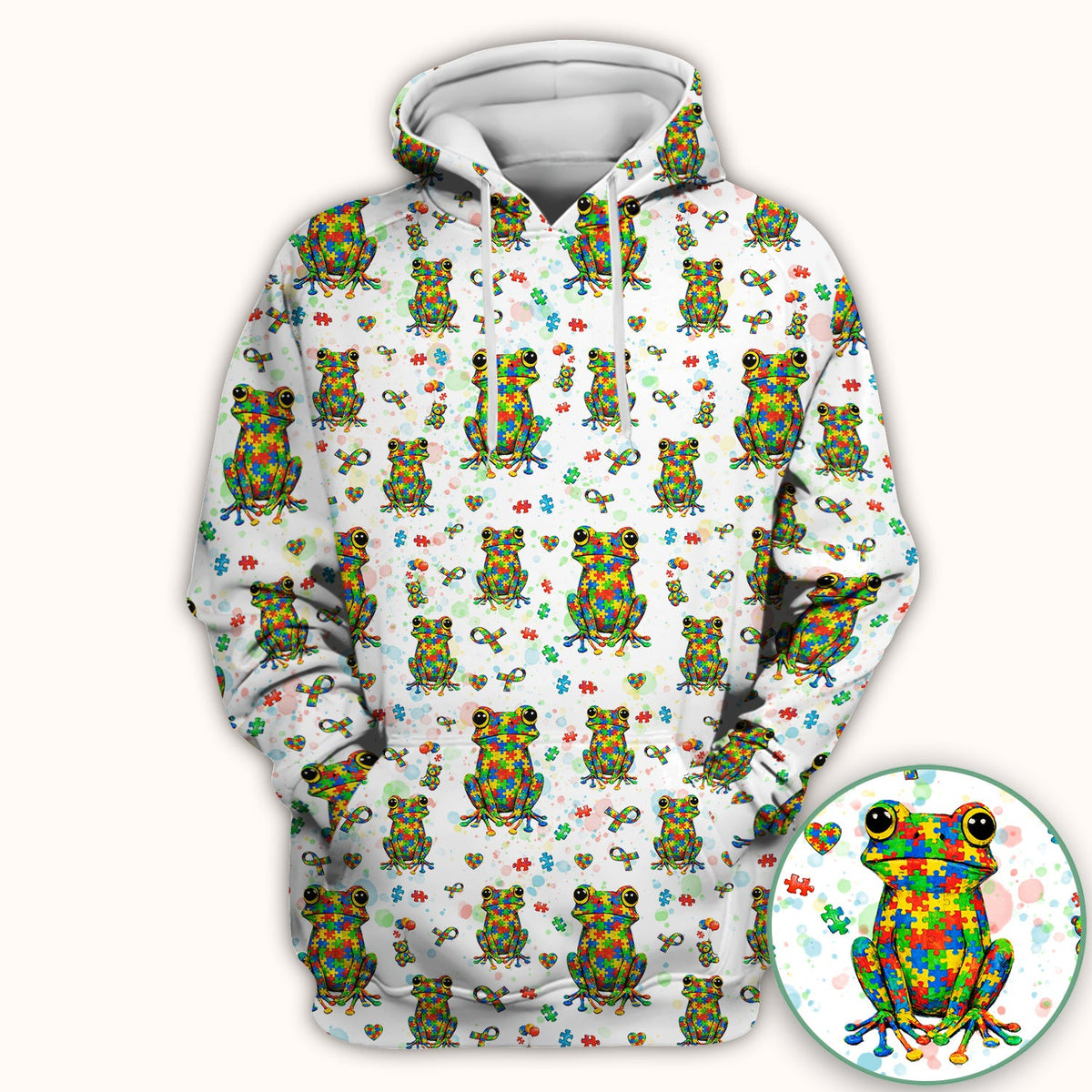 Colorful Autism Puzzle Frog Nurse Scrub Top