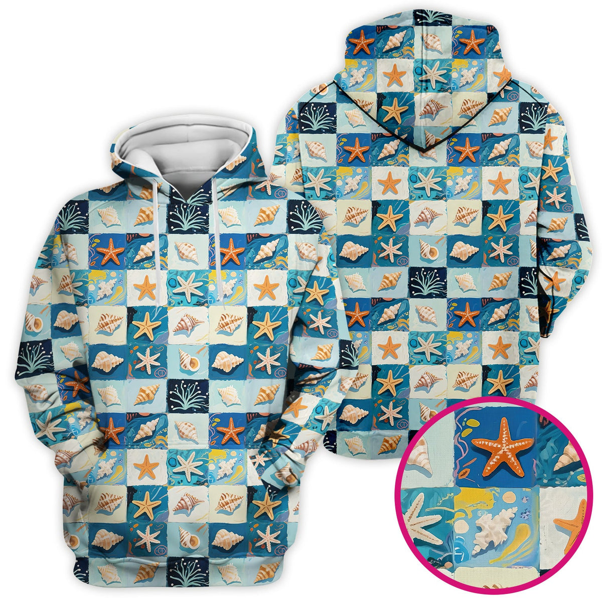 Seashell Starfish Ocean Tile Nurse Scrub Top