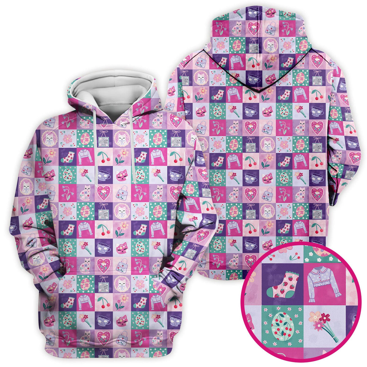Pastel Cat Patchwork Kawaii Nurse Scrub Top