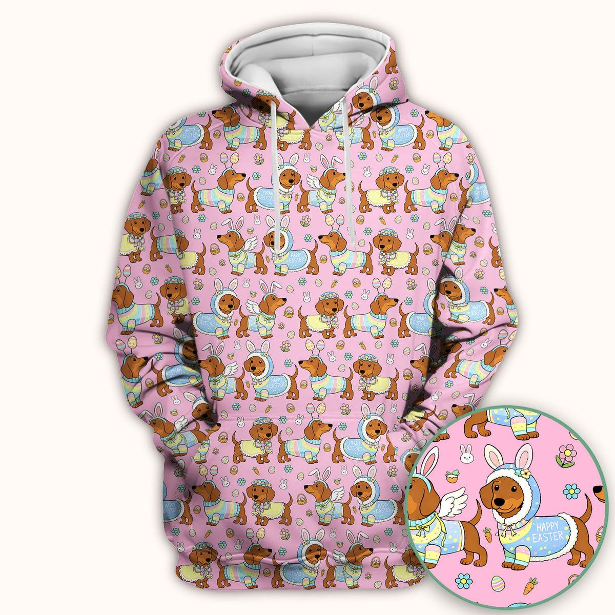 Easter Dachshund Bunny Print Scrub Top, Breathable Fabrics Nursing Uniform