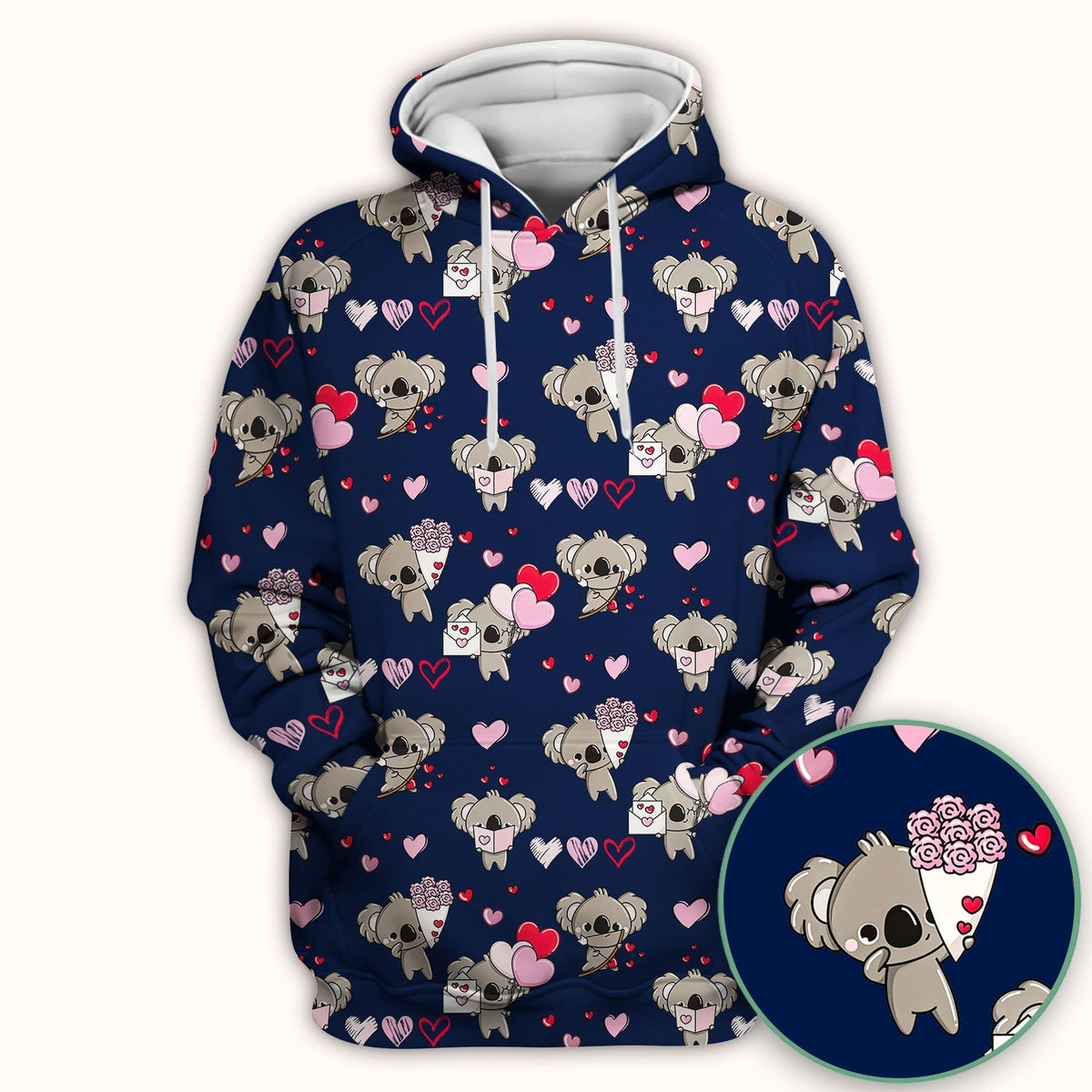 Valentine Koala Holding Flowers Cute Print Scrub Top, Comfortable Scrubs for Nurses
