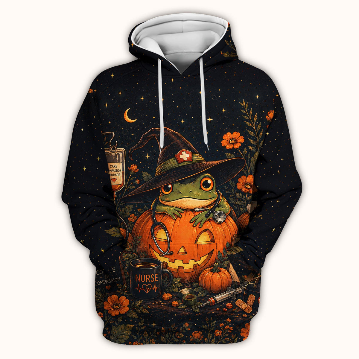 Witch Frog Pumpkin Nurse Scrub Top - Halloween Gift