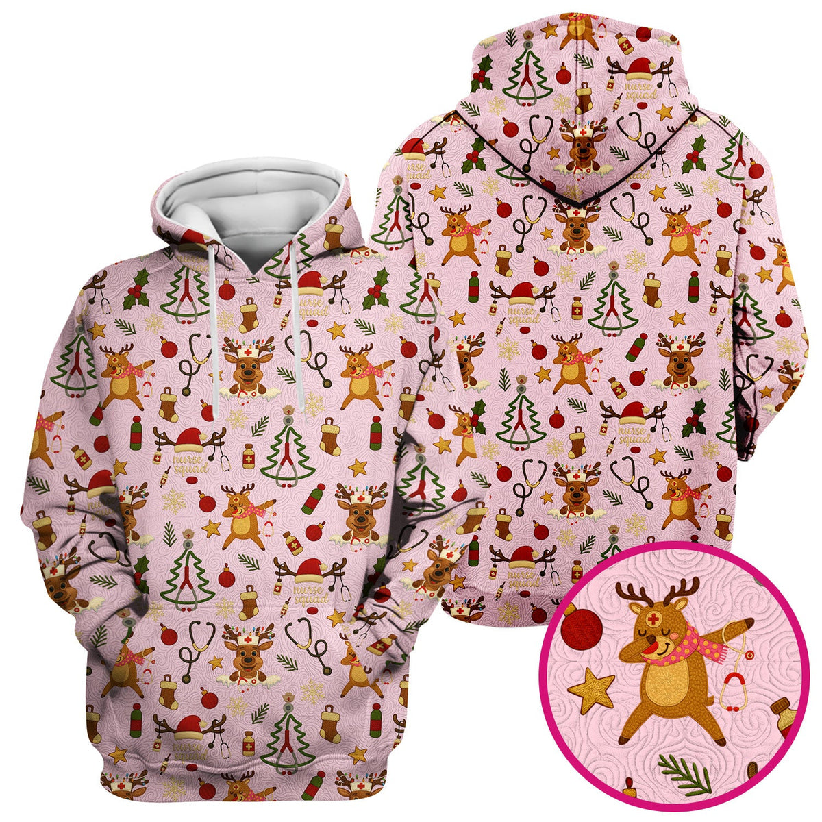 Christmas Reindeer Scrub Top - Cute Holiday Nurse Scrubs with Reindeer Print - Funny Xmas Medical Scrub Shirt Gift for Women CNA RN Doctor