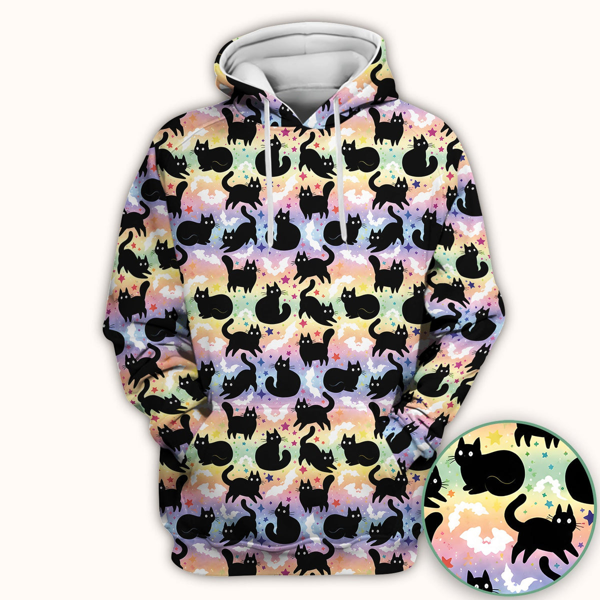 Pastel Star Black Cat Nurse Scrub Top