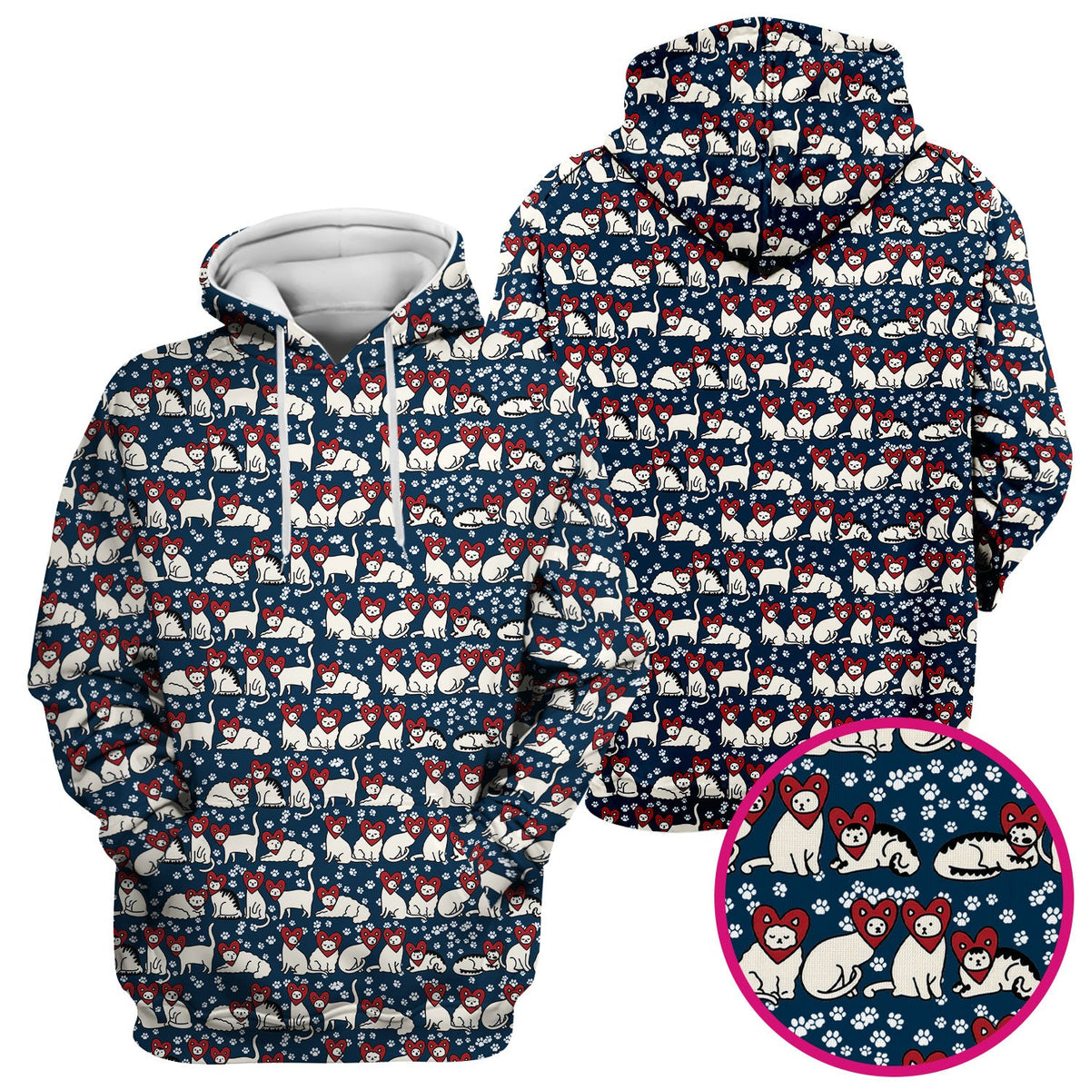 Cute Cat Heart Pattern Scrub Top, Funny Cat Scrub Shirt For Nurses, Breathable Fabrics Nursing Uniform