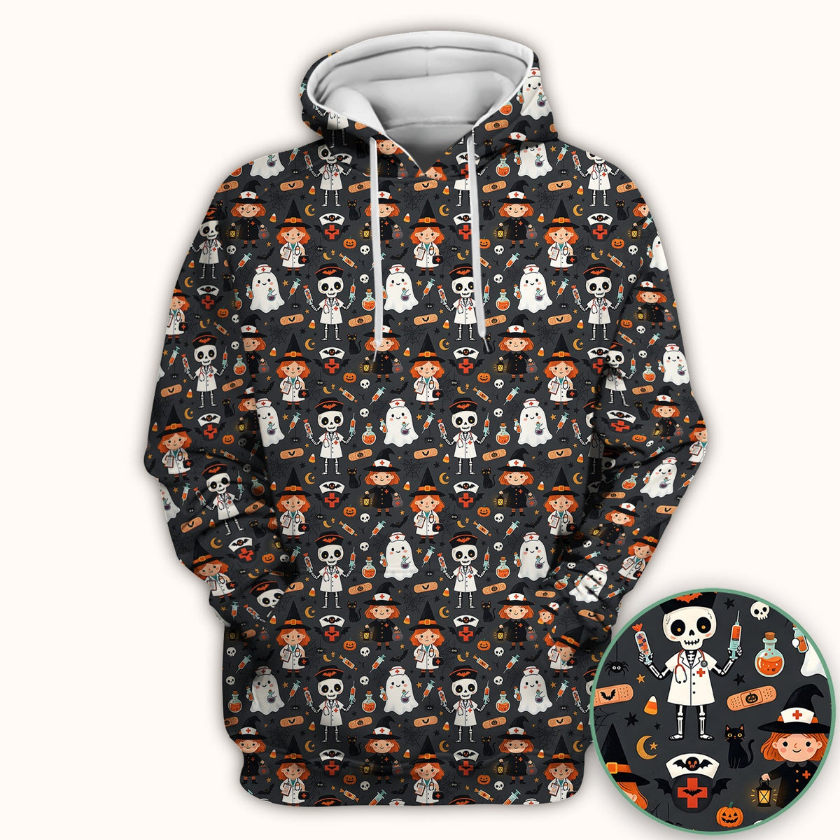Witch Skeleton Nurse Scrub Top - Halloween Gift