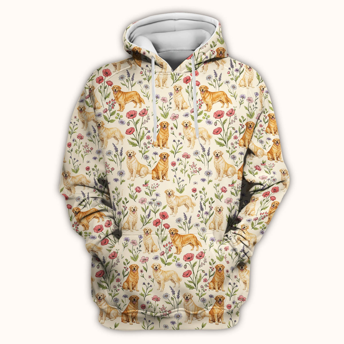 Cute Golden Retriever Floral Pattern Scrub Top, Breathable Fabrics Nursing Uniform