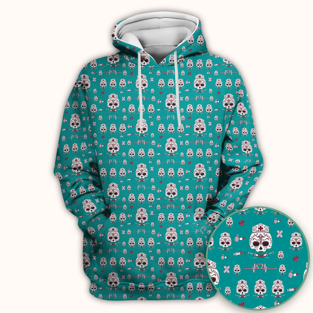 Sugar Skull Scrub Top, Skull Pattern Scrub Shirt, Breathable Fabrics Nursing Uniform