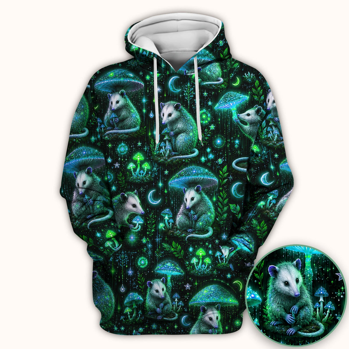 Moonlit Opossum Mushroom Nurse Scrub Top