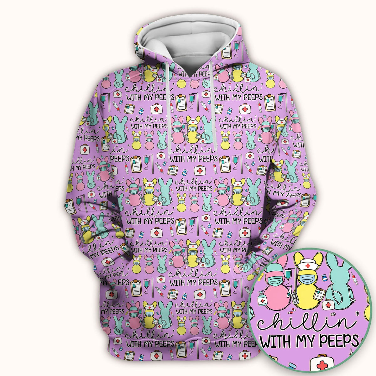 Bunny Nurse Chillin With My Peeps Scrub Top - Easter Gift