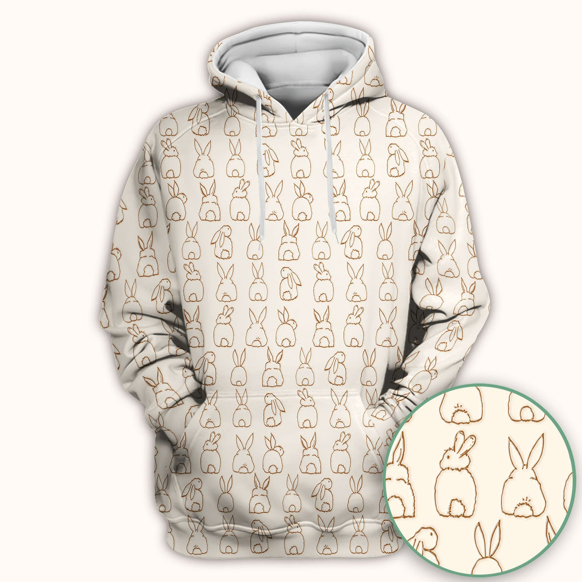 Cartoon Bunny Line Art Nurse Scrub Top - Easter Gift