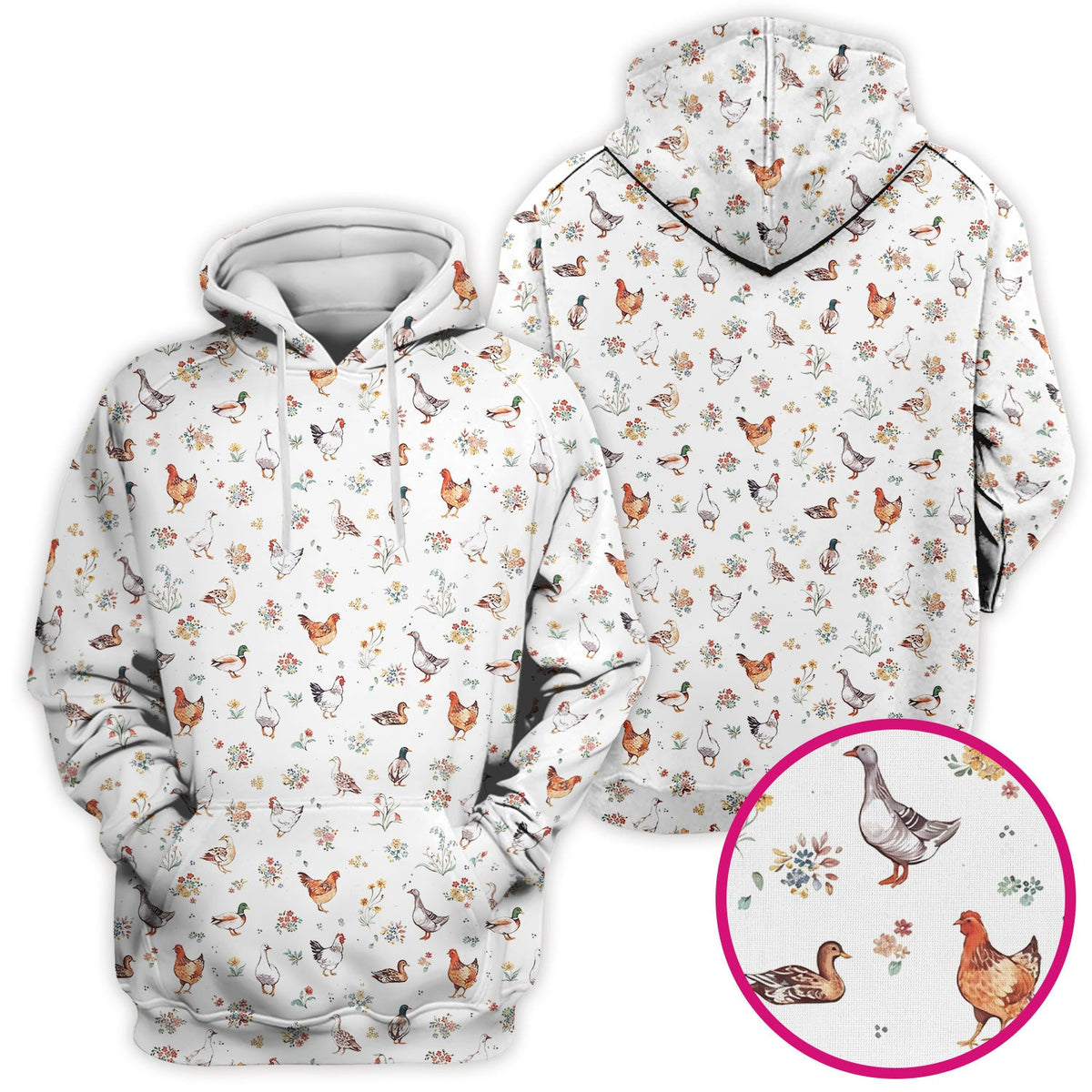 Farm Chicken Duck Floral Pattern Scrubs Top, Comfortable Scrubs for Nurses