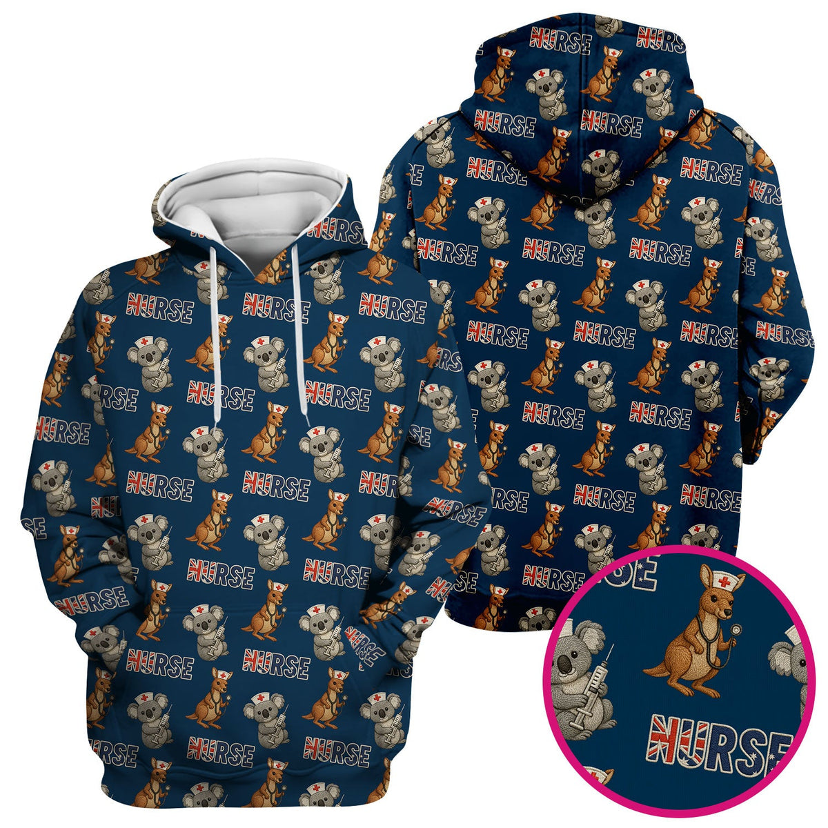 Cute Koala Kangaroo Scrub Top, Australian Nurse Pattern Shirt,  Breathable Fabrics Nursing Uniform