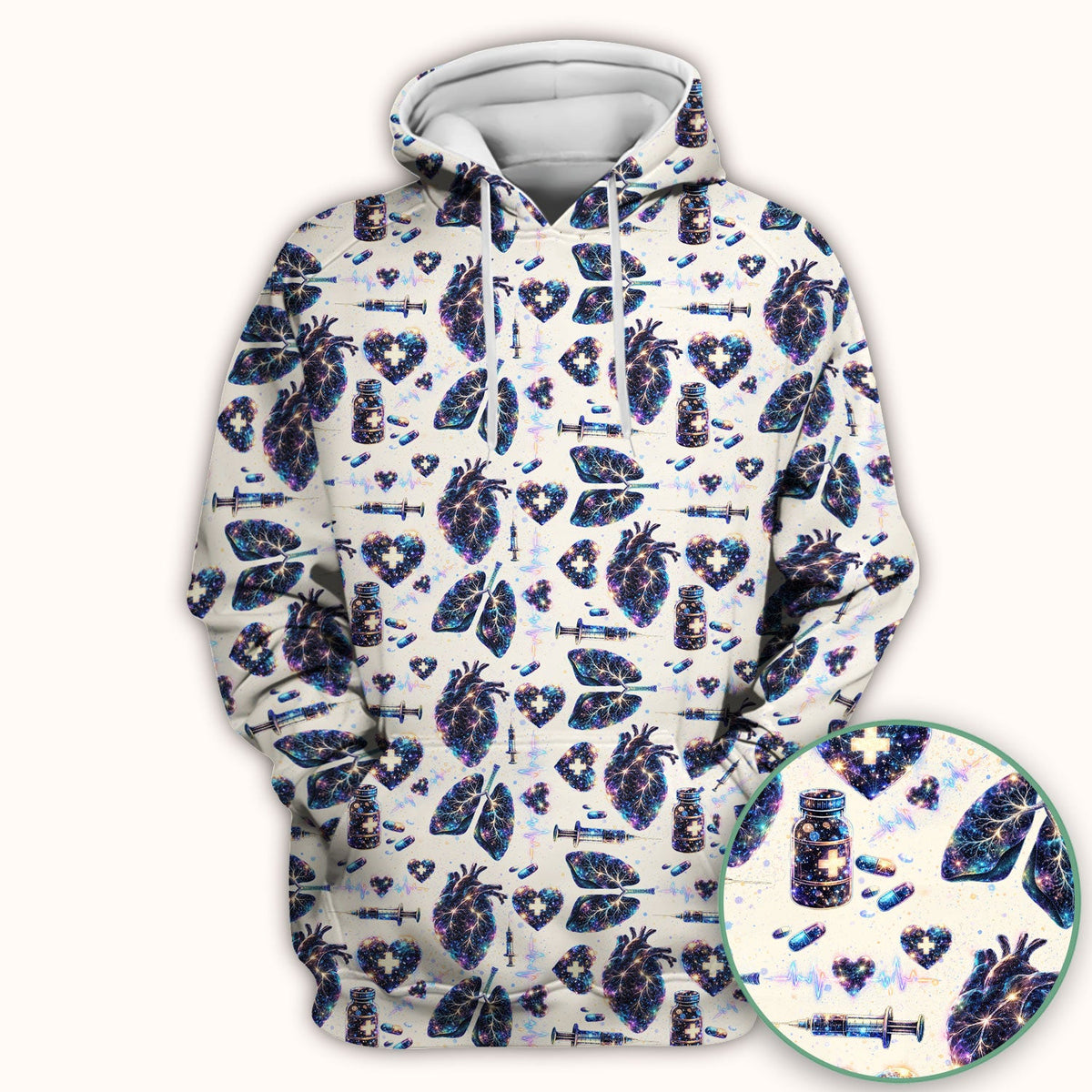 Galaxy Anatomical Heart Lung Syringe Nurse Scrub Top