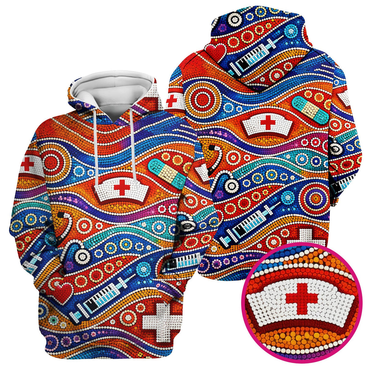 Aboriginal Dot Art Nurse Scrub Top, Artistic Medical Pattern Shirt, Breathable Fabrics Nursing Uniform