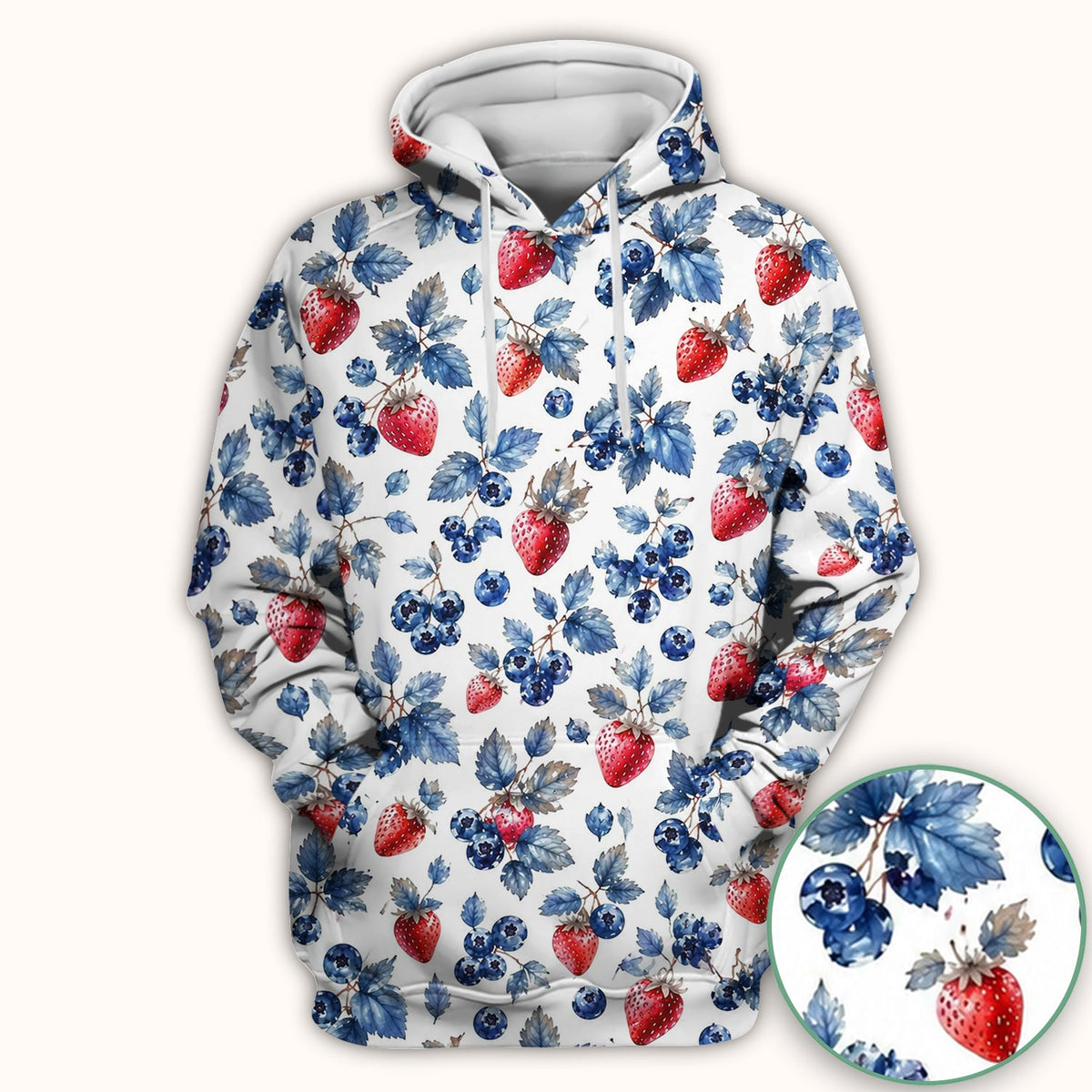 Cute Strawberry & Blueberry Leaf Pattern Scrub Top, Comfortable Scrubs for Nurses