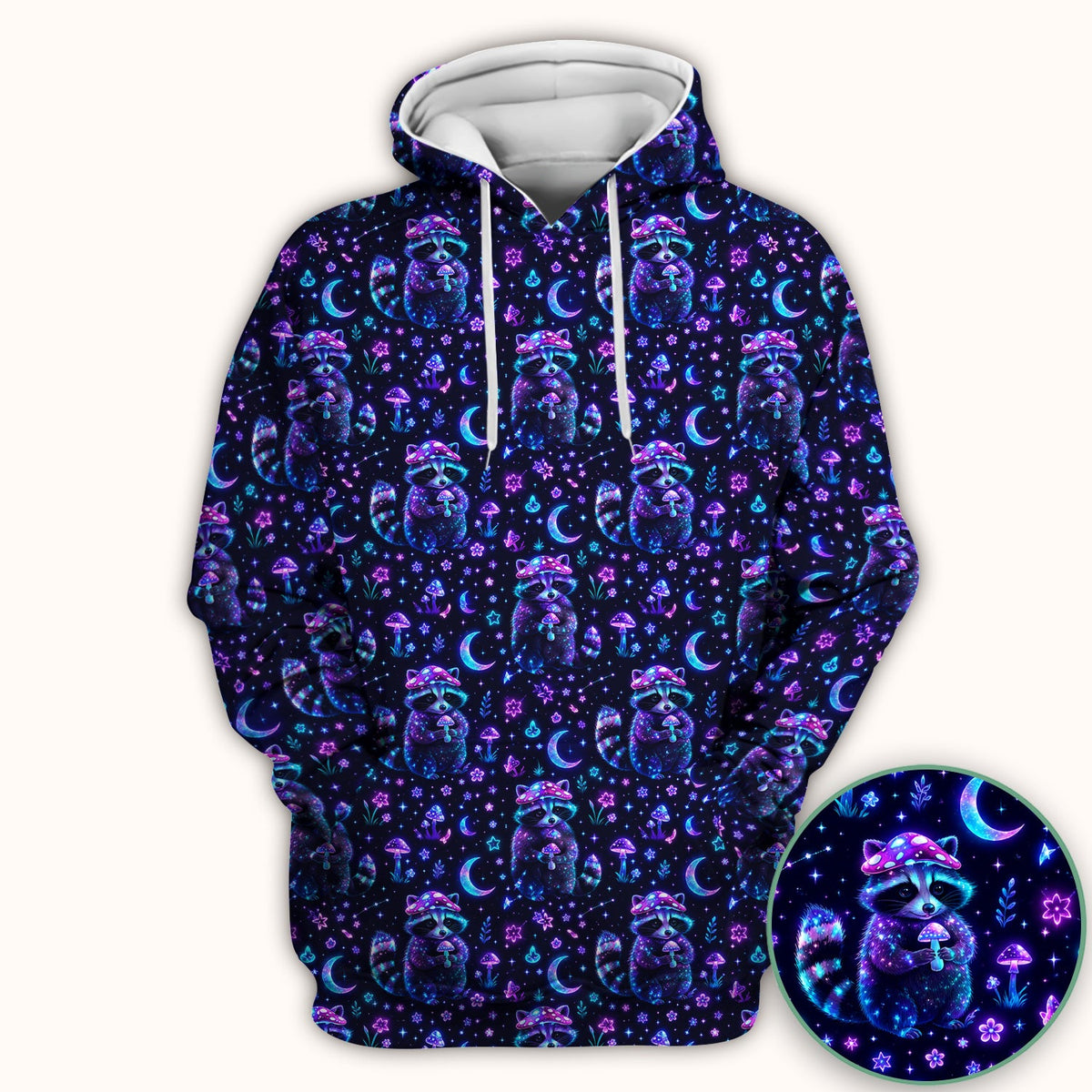 Neon Mushroom Raccoon Moonlight Nurse Scrub Top