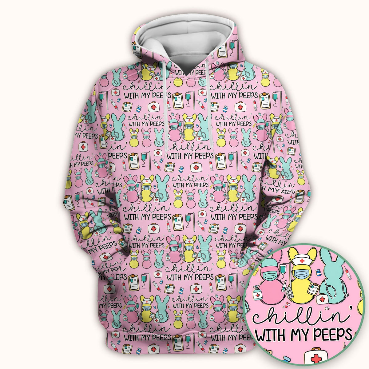 Bunny Nurse Chillin With My Peeps Scrub Top - Easter Gift