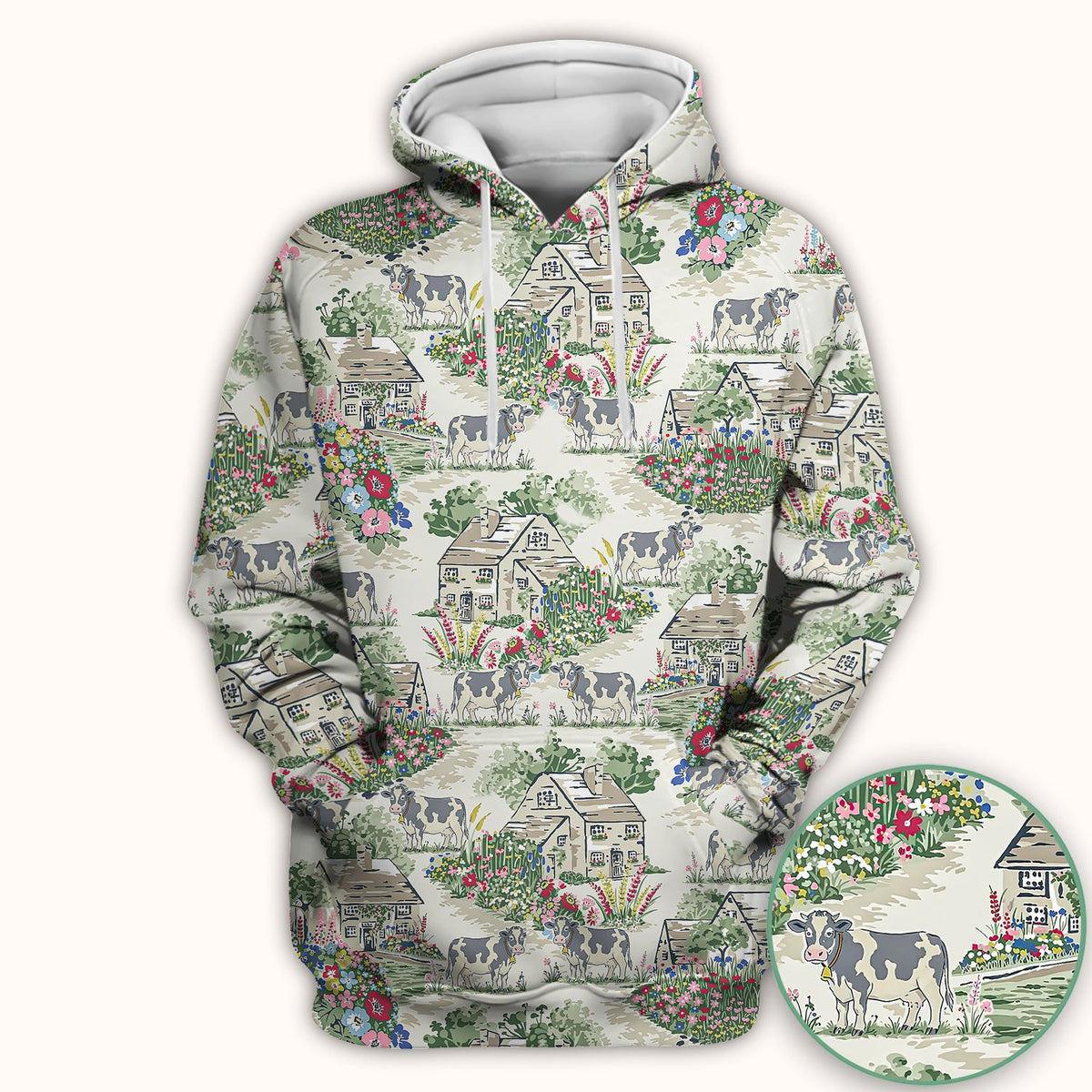 Countryside Cows Cottage Garden Nurse Scrub Top