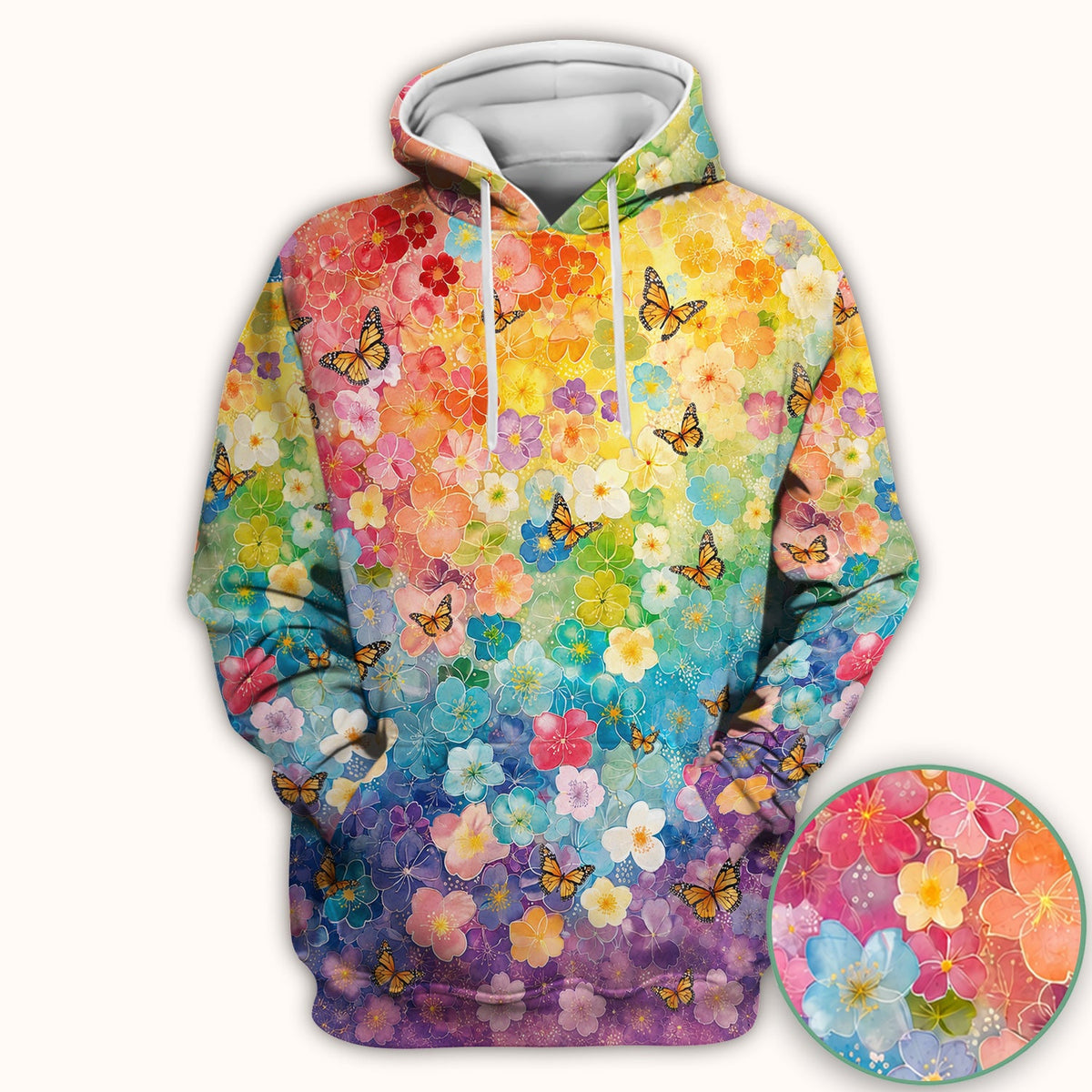 Rainbow Butterfly Floral Blossom Nurse Scrub Top