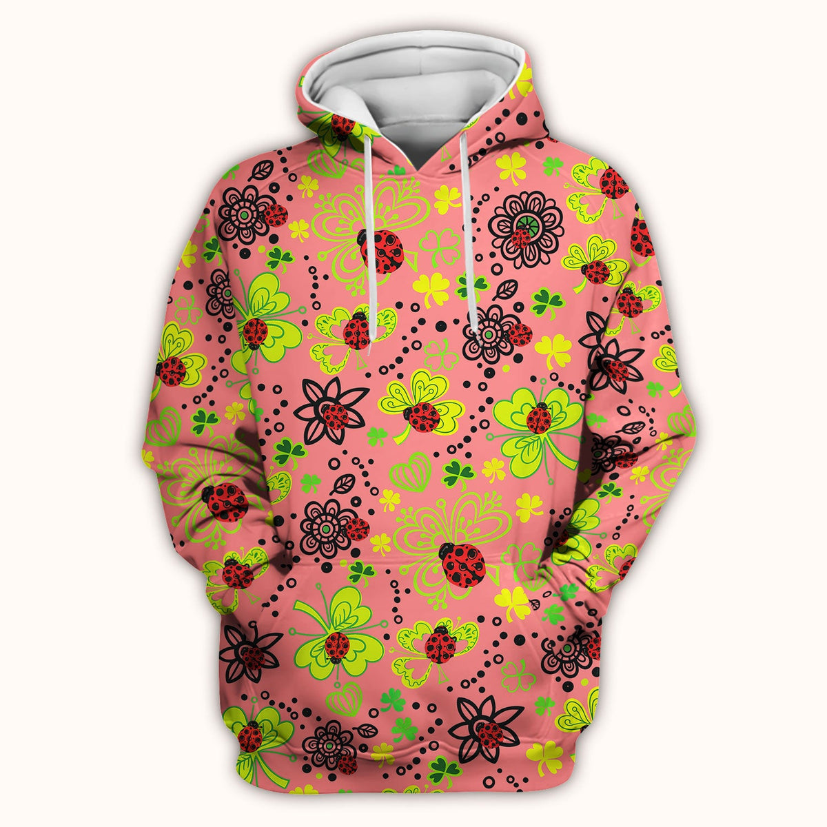 Ladybug Clover Floral Pattern Print Scrubs Nurses, Breathable Fabrics Nursing Uniform