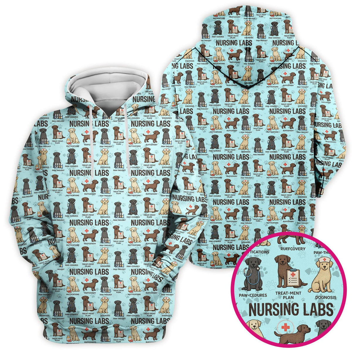 Playful Nursing Labs Dog Pattern Scrub Top, Comfortable Scrubs for Nurses