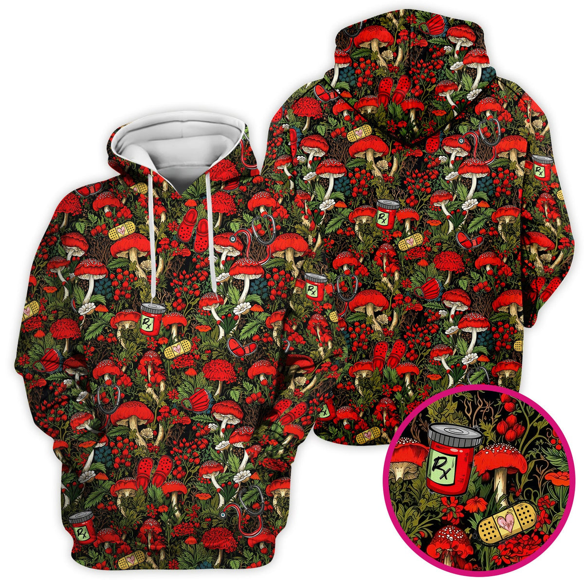 Red Mushroom Forest Nurse Scrub Top