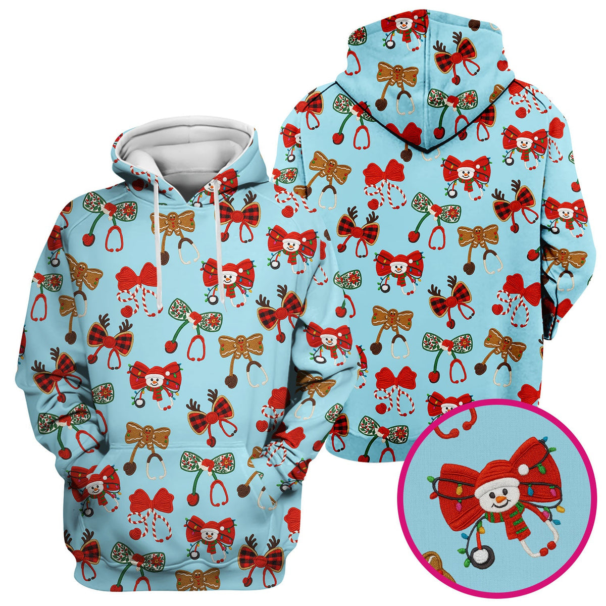 Christmas Stethoscope Bow Nurse Scrub Top
