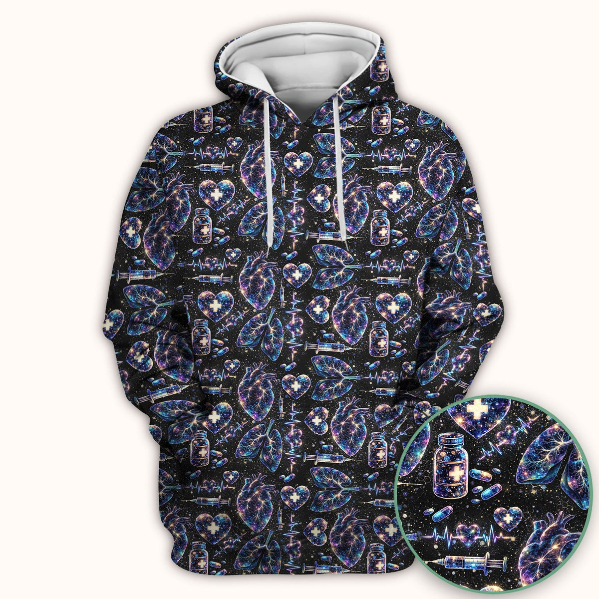 Galaxy Anatomical Heart Lung Syringe Nurse Scrub Top