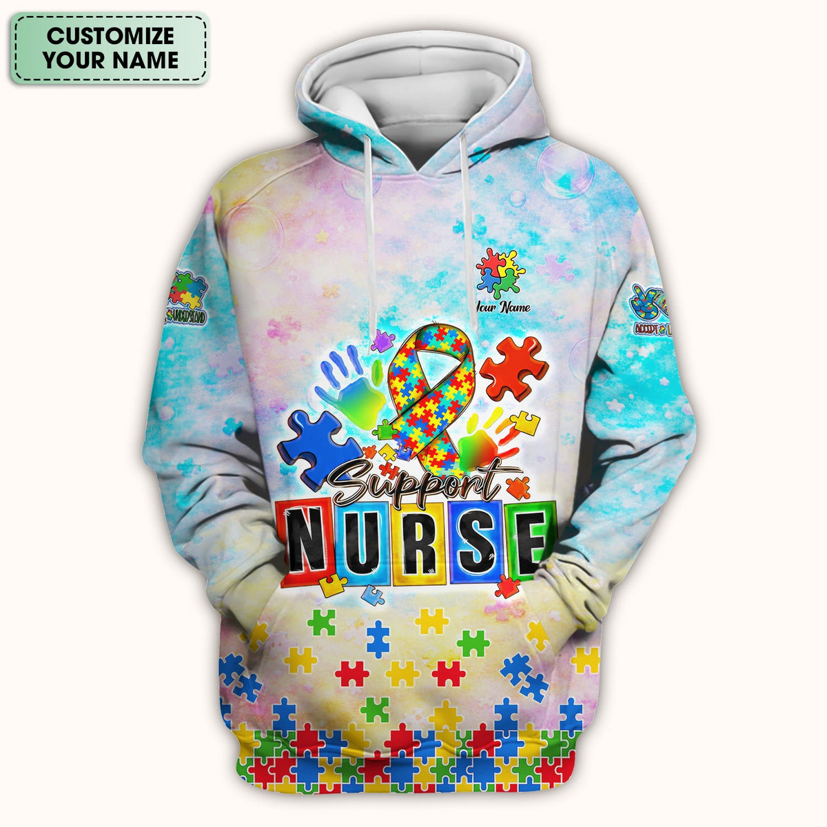 Personalized Autism Awareness Nurse Scrub Top