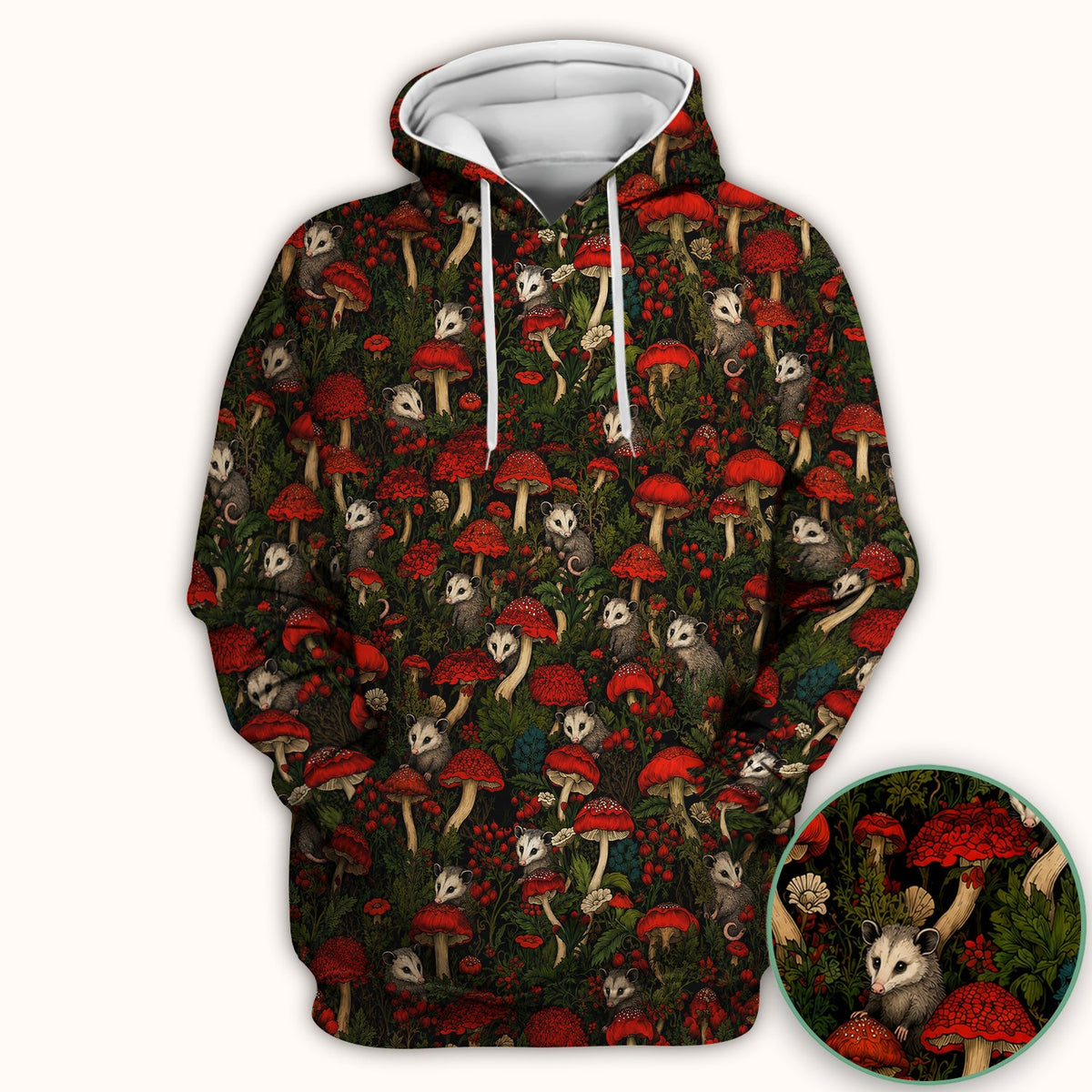 Woodland Opossum Red Mushroom Nurse Scrub Top